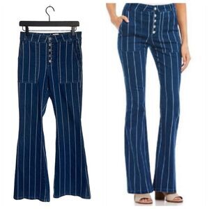 Gianni Bini Aztec Striped Flared High Waist Button Fly Flare Jeans